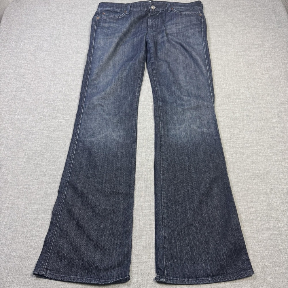 7 For All Mankind Jeans Womens 34 Blue Flared Slim Stretch Denim 32x34 Mid Rise